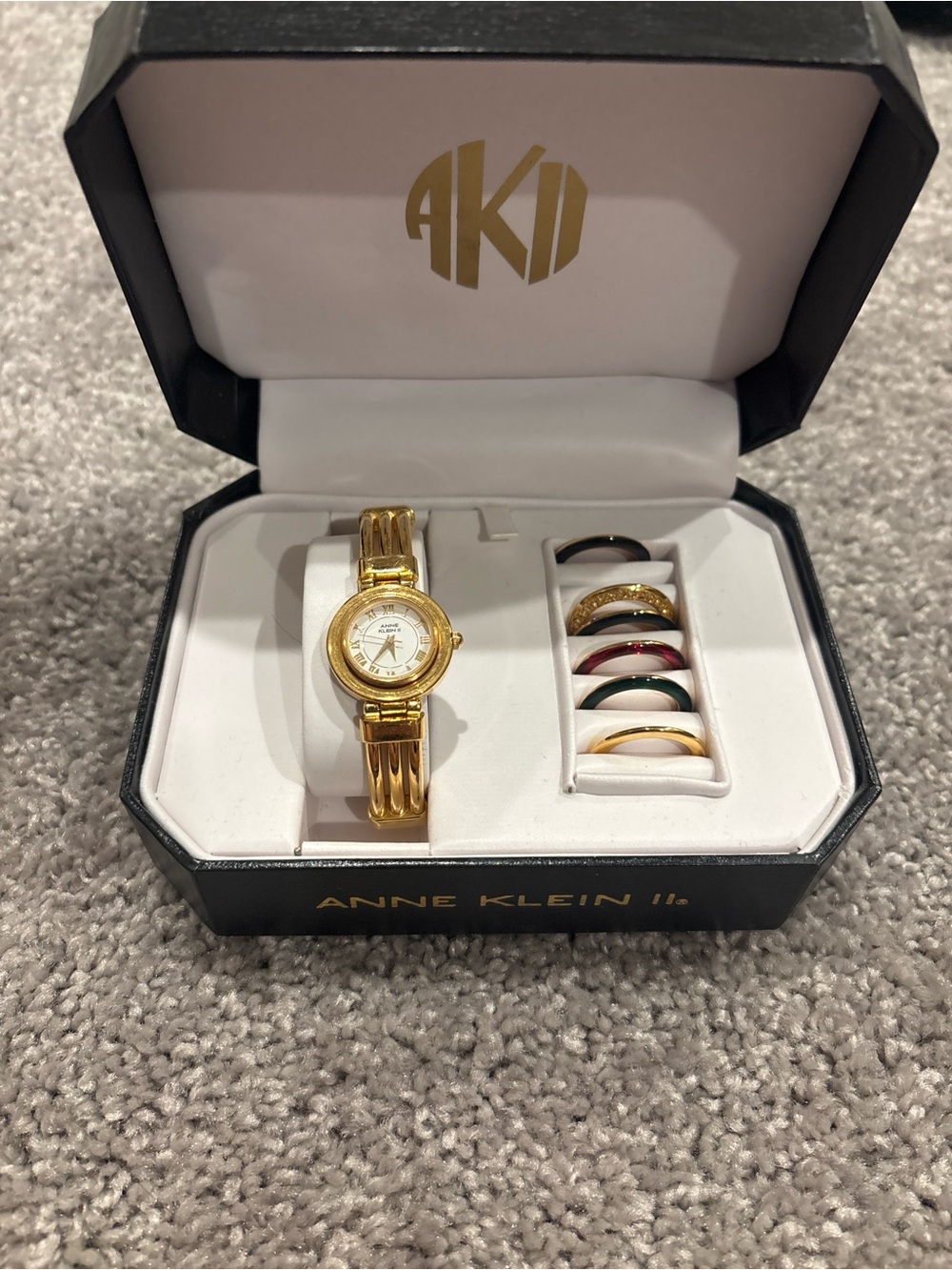 Anne Klein Gold Tone Interchangeable Ring Accent Bracelet Watch